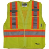Viking 5pt. Tear Away Safety Vest - Recommended for: Building, Construction, Outdoor, School, Emergency, Warehouse, Law Enforcement, Industrial - Small/Medium Size - Strap Closure - Polyester - Lime Green - Reflective, Two-strap Design, D-ring, Hook & Loo