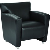 OSP Furniture Club Chair with Silver Finish Legs - Black Plush, Faux Leather Seat - Black Faux Leather Back - Silver Frame - Four-legged Base - Armrest - 1 Each
