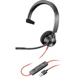 Plantronics Blackwire 3310, USB-A Headset - Mono - USB Type A - Wired - 32 Ohm - 20 Hz - 20 kHz - Over-the-head - Monaural - Supra-aural - Noise Cancelling Microphone