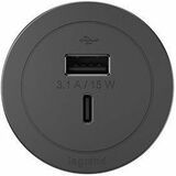 Wiremold Round FPC Only Combo USB-A and USB-C Ports - Black - Under Table, Desk Mountable, Clamp...