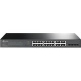 TP-Link JetStream 28-Port Gigabit Smart Switch with 24-Port PoE+ - 28 Ports - Manageable - 4 Layer Supported - Modular - 4 SFP Slots - 32.10 W Power Consumption - 250 W PoE Budget - Twisted Pair, Optical Fiber - PoE Ports - 1U High - Desktop, Rack-mountab