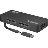 Plugable 4K DisplayPort and HDMI Dual Monitor Adapter with Ethernet for USB 3.0 and USB-C, Compatible with Windows