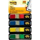 Post-it Flags - 35 x Blue, 35 x Green, 35 x Red, 35 x Yellow - 1/2" x 1 3/4" - Rectangle - Unruled - Red, Blue, Green, Yellow, Assorted - Removable, Self-adhesive - 140 / Pack