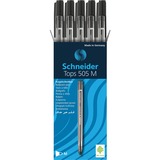 Schneider Ballpoint Pen Tops 505 M Black Box 10 pieces - Medium Pen Point - Black - Transparent Barrel - Stainless Steel Tip - 10 / Box