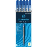 Schneider Ballpoint Pen Tops 505 M Blue Box 10 pieces - Medium Pen Point - Blue - Transparent Barrel - Stainless Steel Tip - 10 / Box