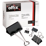 Offix Foldback Clips 9/16" ( cap ") - 0.3" Size Capacity - 12 / Box - Steel