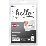 Avery® Self-Adhesive "hello my name is" - Removable Name Badge - English - HELLO my name is - 2 11/32" (59.53 mm) Width x 3 3/8" (85.73 mm) Length - Removable Adhesive - Rectangle - Laser, Inkjet - White - 15 / Sheet - 2 Total Sheets - 30 Total Label(s) - 30 / Pack