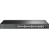 TP-Link 24-Port 10/100Mbps + 4-Port Gigabit Smart PoE+ Switch - 24 Ports - Manageable - 2 Layer Supported - 2 SFP Slots - 18.80 W Power Consumption - 250 W PoE Budget - Optical Fiber, Twisted Pair - PoE Ports - 1U High - Rack-mountable, Desktop - 5 Year L