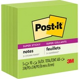 Post-it Super Sticky Notes - 3" x 3" - Square - 90 Sheets per Pad - Limeade - 5 / Pack