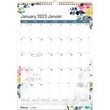 Blueline Monthly Wall calendar - Weekly - 12 Month - January 2023 - December 2023 - Twin Wire - Cardboard - 12" Width - Reference Calendar, Reinforced, Eyelet, Daily Block, Bilingual - 1 Each