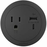Wiremold Round FPC with 1 Outlet and Combo USB-A and USB-C Ports - Black - 1 x Power Receptacles...