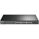 TP-Link JetStream 28-Port Gigabit L2 Managed Switch with 24-Port PoE+ - 24 Ports - Manageable - 2 Layer Supported - Modular - 4 SFP Slots - 34.40 W Power Consumption - 384 W PoE Budget - Optical Fiber, Twisted Pair - PoE Ports - Rack-mountable, Desktop - 