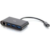 C2G USB-C to Ethernet Adapter with 3-Port USB Hub - Black