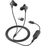 Logitech Zone Wired Earbuds - Stereo - Mini-phone (3.5mm), USB Type A, USB Type C - Wired - 16 Ohm - 20 Hz - 16 kHz - Earbud - Binaural - In-ear - 4.8 ft Cable - Noise Cancelling, Omni-directional, MEMS Technology Microphone - Graphite