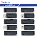 Verbatim Store 'n' Go 32GB USB Flash Drive - 32 GB - USB 2.0 Type A - Black - Lifetime Warranty - 10 Pack