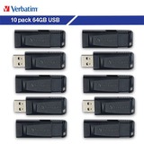 Verbatim Store 'n' Go 64GB USB Flash Drive - 64 GB - USB - Black - Lifetime Warranty - 10 Pack