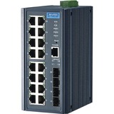 Advantech 16GE PoE + 4G SFP Ports Managed Redundant Industrial PoE Switch - 16 Ports - Manageable -...