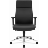 HON Define Chair - Bonded Leather Seat - Black Bonded Leather Back - Black, Polished Aluminum Frame - High Back - Black