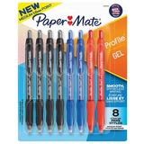 Paper Mate Profile Gel Pen - 0.7 mm Pen Point Size - Retractable - Black, Blue, Red Gel-based Ink - 8 Pack