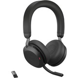 Jabra Evolve2 75 Wireless On-ear Stereo Headset - USB-A - Unified Communication - With Charging Stand - Black - Binaural - Ear-cup - 3000 cm - Bluetooth - 20 Hz to 20 kHz - MEMS Technology Microphone - Noise Cancelling - Stereo - USB Type A - Wireless - Bluetooth - 98.4 ft - 20 Hz - 20 kHz - On-ear - Binaural - Ear-cup - MEMS Technology Microphone - Noise Canceling - Black