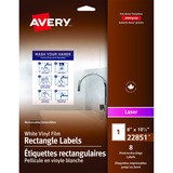 Avery White Vinyl Film Rectangle Labels8" X 10" , Removable Adhesive, for Laser Printers - Removable Adhesive - Rectangle - Laser - White - Vinyl, Film - 1 / Sheet - 8 / Pack