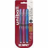 uniball™ - Stylos à encre gel m&eacute;tallis&eacute;e Impact 1,0 mm bleu, violet et rose, 3/pqt