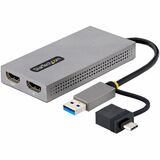 StarTech.com USB to Dual HDMI Adapter, USB A/C to 2x HDMI Displays (1x 4K30, 1x 1080p), USB 3.0 to HDMI Converter, 4in/11cm Cable, Win/Mac - USB to Dual HDMI Adapter connects 1x 4K 30Hz + 1x 1080p display using a USB-A or C port - USB to HDMI Converter is bus-powered; Works with Windows/macOS/Chrome OS - 4K port supports ultrawide displays; Integrated USB-A to C dongle; 4in attached cable