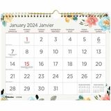 Blueline Monthly Spring Wall Calendar 2024 - Monthly - January 2024 - December 2024 - 1 Month Single Page Layout - 8" x 11" Sheet Size - Twin Wire - Gold - Chipboard - Reinforced, Bilingual, Daily Block, Eyelet, Reference Month - 1 Each