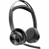 Poly Voyager Focus 2 USB-A Headset With Charging Stand - Stereo - USB Type A - Wired/Wireless - Bluetooth - 298.6 ft - 20 Hz - 20 kHz - Over-the-head, On-ear - Binaural - 4.9 ft Cable - MEMS Technology, Electret Condenser Microphone - Noise Canceling - Black