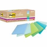 Post-it Recycled Super Sticky Notes - 70 - 3" x 3" - Square - 70 Sheets per Pad - Assorted Oasis - Adhesive - 12 / Pack - Recycled