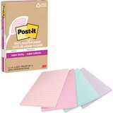 Post-it Super Sticky Adhesive Note - 4" x 6" - Rectangle - 45 Sheets per Pad - Ruled - Wanderlust Pastels - Repositionable, Recyclable - 4 / Pack - Recycled