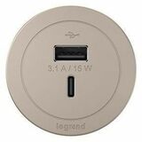 Wiremold Round FPC Only Combo USB-A and USB-C Ports - Nickel - Round Recessed Mount - Nickel...