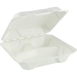 Eco Guardian 8" x 8" x 2.5" 3-Compartment Fibre Hinged Lid Containers - Microwave Safe - Sugarcane Fiber Body - 50 / Pack
