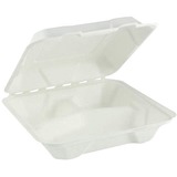 Eco Guardian 9" x 9" x 3" 3-Compartment Fibre Hinged Lid Containers - Microwave Safe - White - Sugarcane Fiber Body - 50 / Pack
