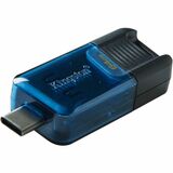 Kingston DataTraveler 80 M 64GB USB 3.2 (Gen 1) Type C On-The-Go Flash Drive - 64 GB - USB 3.2 (Gen 1) Type C - 200 MB/s Read Speed - Black, Blue - 5 Year Warranty - 1