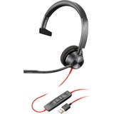 Poly Blackwire 3310 USB-A Headset - Mono - USB Type A, Mini-phone (3.5mm) - Wired - 32 Ohm - 20 Hz - 20 kHz - On-ear - Monaural - Open - 7.2 ft Cable - Omni-directional Microphone - Black