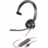 Poly Blackwire 3310 Microsoft Teams Certified USB-A Headset - Mono - USB Type A, Mini-phone (3.5mm) - Wired - 32 Ohm - 20 Hz - 20 kHz - On-ear - Monaural - Ear-cup - 7.1 ft Cable - Omni-directional Microphone - Black