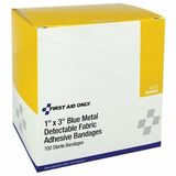 First Aid Central Adhesive Blue Metal Detectable Fabric Bandages, 2.5 x 7.6cm (1"x3"), 100/Box - 100/Box - Blue - Fabric