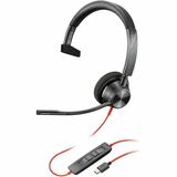 Plantronics Blackwire 3310, USB-A Headset - Mono - USB Type A - Wired - 32 Ohm - 20 Hz - 20 kHz - Over-the-head - Monaural - Supra-aural - Noise Cancelling Microphone