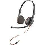 Poly Blackwire C3225 Headset - Stereo - Mini-phone (3.5mm) - Wired - 32 Ohm - 20 Hz - 20 kHz - On-ear, Over-the-head - Binaural - Supra-aural - 7.4 ft Cable - Noise Cancelling Microphone - Noise Canceling - Black