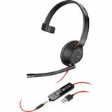 Poly Blackwire 5210 Headset - Microsoft Teams Certification - Mono - Mini-phone (3.5mm) - Wired - 32 Ohm - 20 Hz - 20 kHz - Over-the-head, On-ear - Monaural - Supra-aural - 7.1 ft Cable - Noise Cancelling, Omni-directional Microphone - Noise Canceling - Black - TAA Compliant