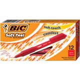 BIC SoftFeel Retractable Ball Pen - Medium Pen Point - Retractable - Red - Red Barrel - 1 Dozen