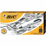 BIC Clic Stic Retractable Ballpoint Pens - Medium Pen Point - Retractable - Black - White Barrel - 1 Dozen