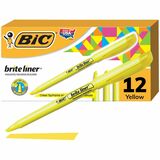 BIC Brite Liner Highlighters - Chisel Marker Point Style - Fluorescent Yellow Water Based Ink - 1 Dozen