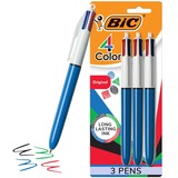 BIC 4-Colour Ballpoint Pens, Medium Point (1.0 mm), 4 colours in 1 Set of Multicoloured Pens, 3-Count Pack of Pens for Journaling and Organizing - Medium Pen Point - 1 mm Pen Point Size - Refillable - Retractable - Assorted - 3 / Pack