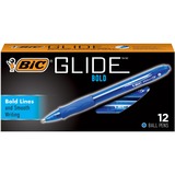 BIC Glide Bold Ball Pen - Bold Pen Point - 1.6 mm Pen Point Size - Refillable - Retractable - Blue - Translucent Blue Barrel - 12 / Box