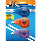 Wite-Out Correction Tape - 0.20" (5.08 mm) Width x 39.4 ft Length - White TapeTranslucent Dispenser - Quick Drying, Odorless, Tear Resistant, Tip Guard - 3 / Pack - Translucent