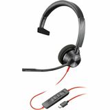 Poly Blackwire 3310 Monaural Microsoft Teams Certified USB-C Headset +USB-C/A Adapter - Microsoft Teams Certification - Mono - USB Type C, Mini-phone (3.5mm) - Wired - 32 Ohm - On-ear - Monaural - Ear-cup - 7.1 ft Cable - Omni-directional Microphone - Black