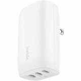 Belkin 67W Portable 3-Port USB-C Wall Charger - 3xUSB-C (67W Total) - Fast Charging - Power Adapter - White - 67 W - White