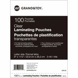 Grand & Toy Letter Size Thermal Laminating Pouches, 3 mil, Pack of 100 - Sheet Size Supported: Letter 8.50" (215.90 mm) Width x 11" (279.40 mm) Length - Laminating Pouch/Sheet Size: 3 mil (0.08 mm) Thickness - Glossy - for Document, Photo, Letter - Water 